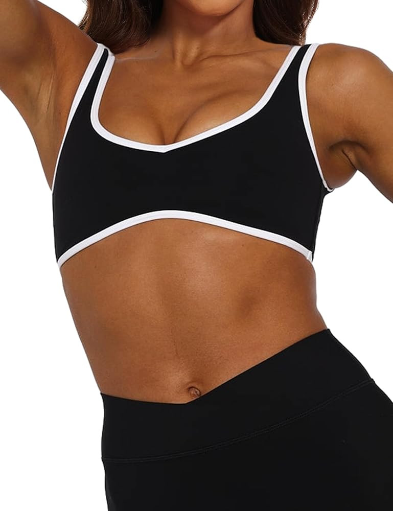 MISSACTIVER Women’s Workout Sports Bras Fitness V Neck Backless Wireless Removable Padded Bra Y... | Amazon (US)