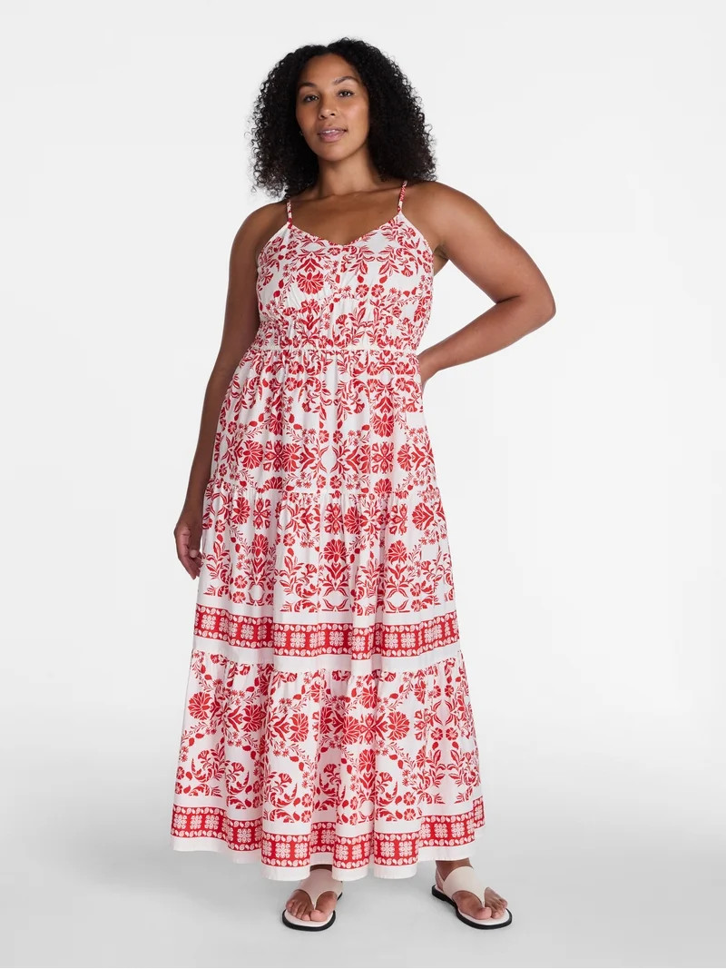 Time and Tru Women's Sleeveless Tiered Cotton Maxi Dress, Sizes XS-XXXL | Walmart (US)