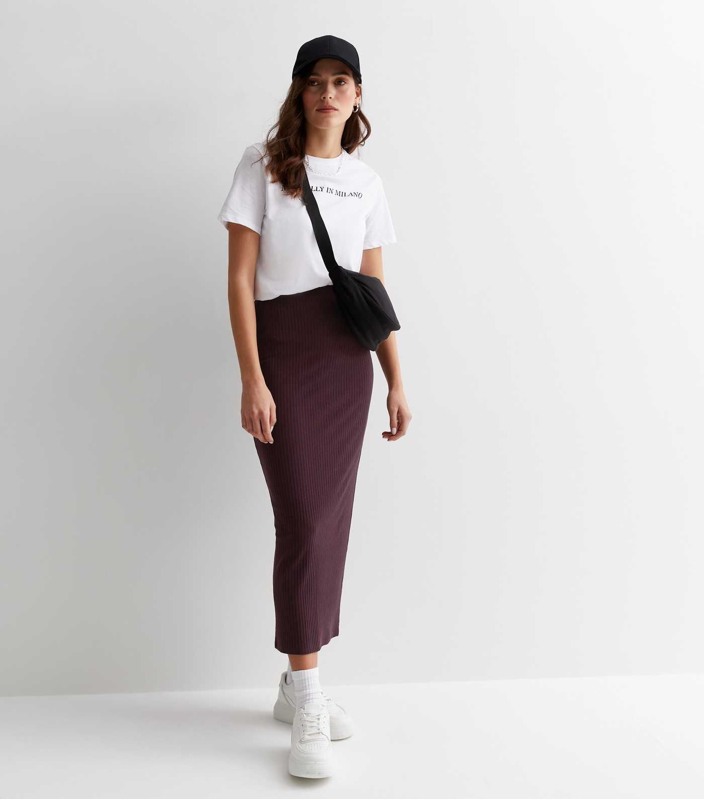Burgundy Ribbed Jersey Midaxi Skirt | New Look | New Look (UK)