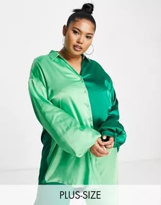 Never Fully Dressed Plus contrast shirt in green color block - part of a set | ASOS (Global)