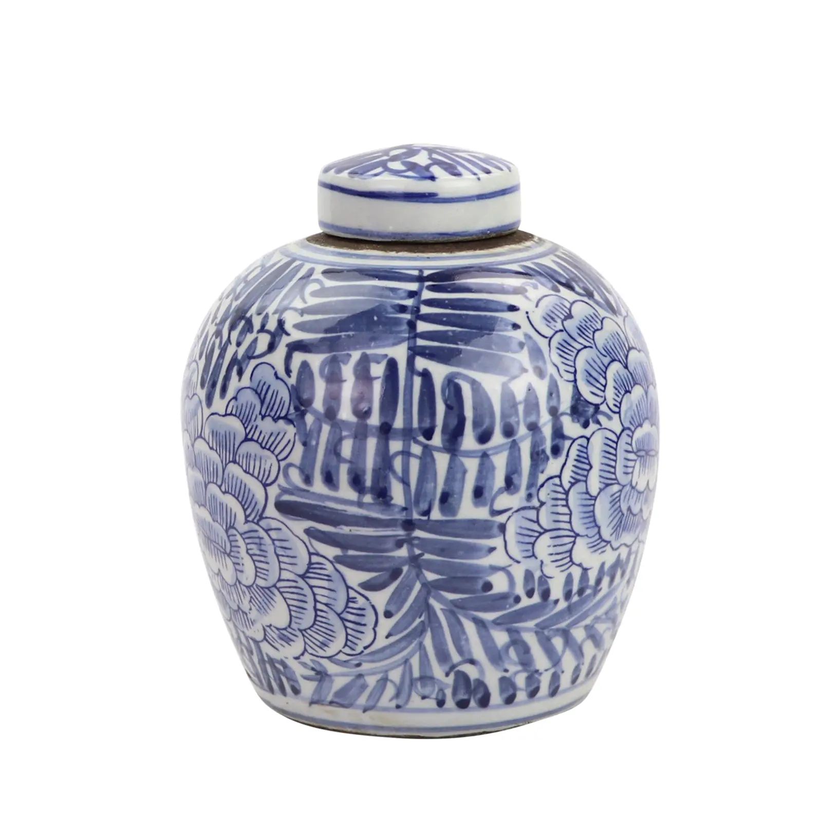 Blue and White Floral Leaf Porcelain Ginger Jar | Chairish