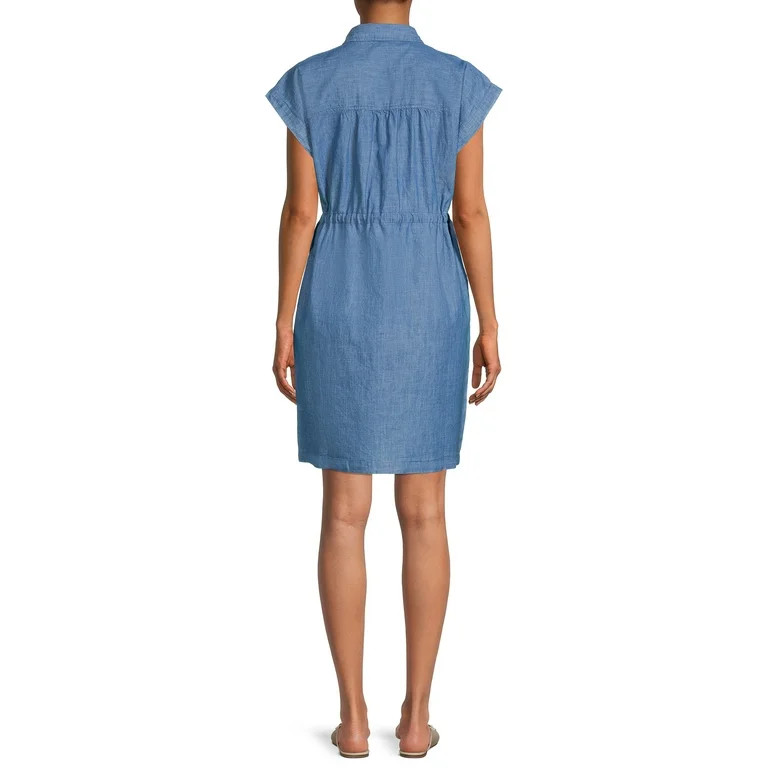 Time And Tru Women's Short Sleeve Woven Cinch Waist Shirt Dress | Walmart (US)