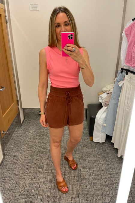 Nordstrom try on haul! Free people pink tank, open edit drawstring shorts, slide sandals, spring styling, summer outfit, vacation outfit, styling ideas #ltkspring

#LTKunder50 #LTKsalealert #LTKtravel