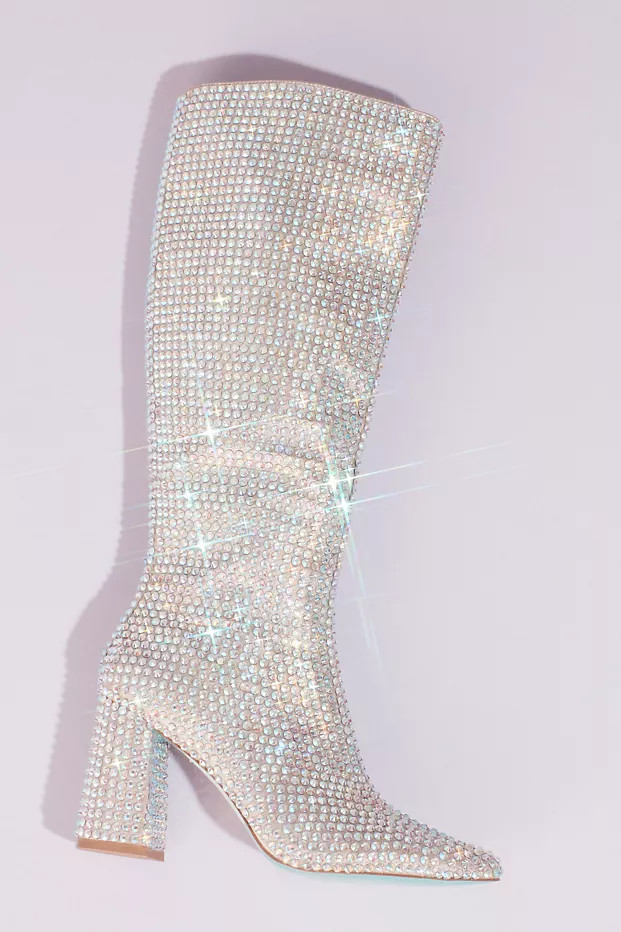 Rhinestone Encrusted Heeled Knee-High Boots | Davids Bridal