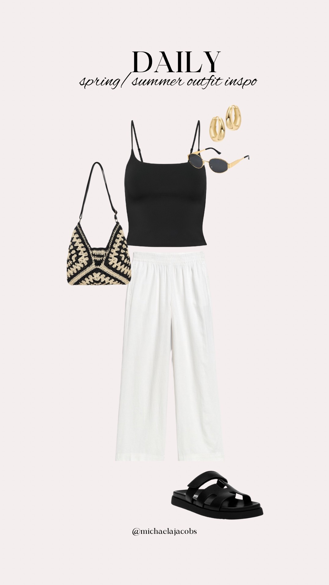 easy spring/ summer outfit inspo🖤love the black & white combo and that these are staple pieces easy to make other fits with!

Linen pants are on sale at old navy rn for $28 rn! Also this Aritzia tank is the best I’ve owned, double lined and flattering...