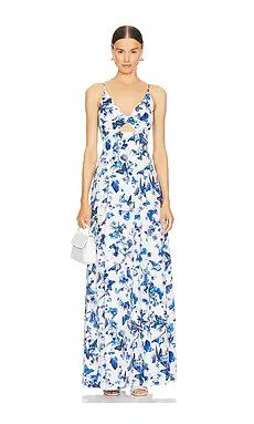 L'AGENCE Porter Twisted Front Dress in White & Blue from Revolve.com | Revolve Clothing (Global)