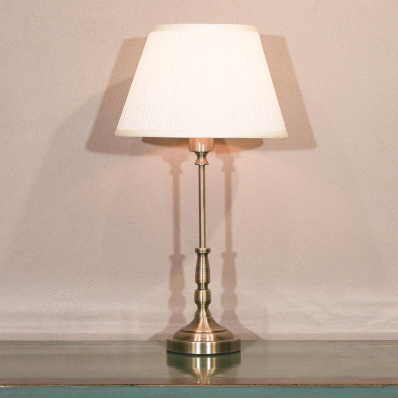 Classic Traditional Candlestick Metal Satin Brass Classic Table Lamp With Pleated Shade - Etsy Ca... | Etsy (US)