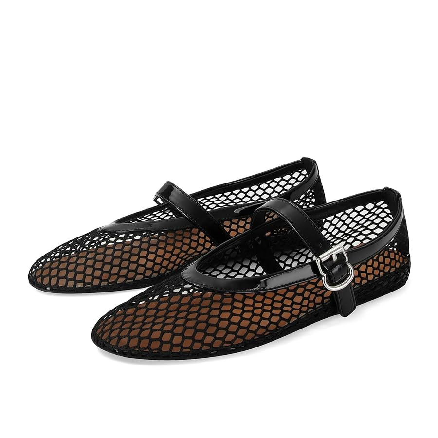 MICIFA Women's Mesh Ballet Flats Fishnet Ballerina Flats Buckle Strap Mary Jane Flats Causal Dail... | Amazon (US)