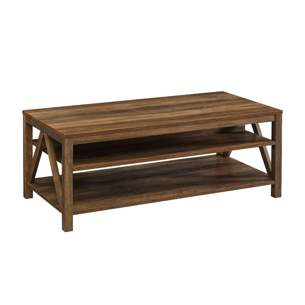 Taylen A Frame Farmhouse Open Storage Coffee Table Rustic Oak - Saracina Home | Target