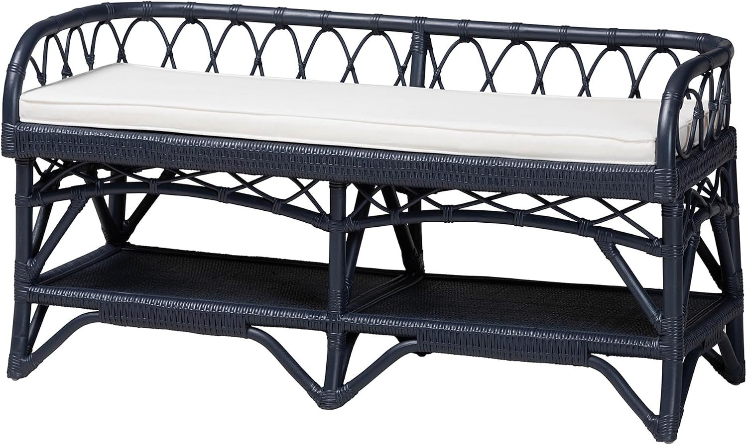 Bali & pari Leryn Natural Rattan Bench with Shelf, Navy Blue | Amazon (US)