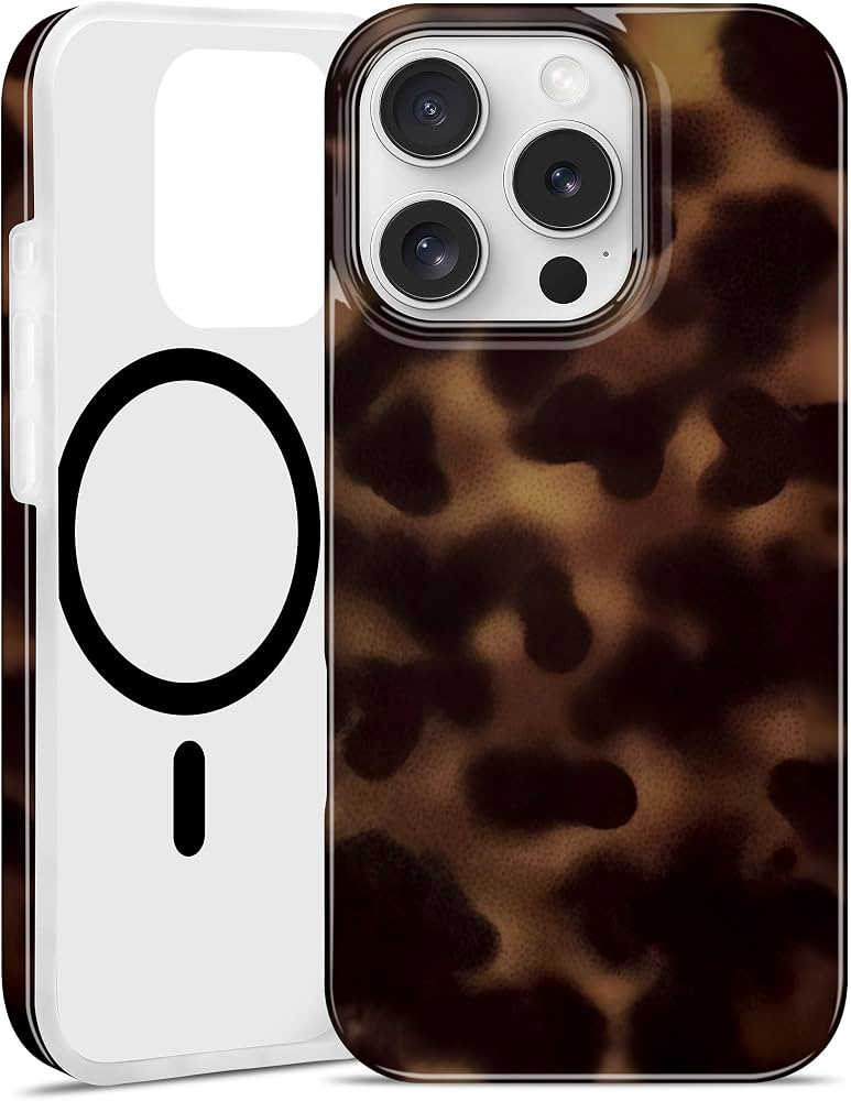 Magnetic Tortoise Shell Case for iPhone 15 Pro Max [Compatible with MagSafe] Amber Leopard Print ... | Amazon (US)