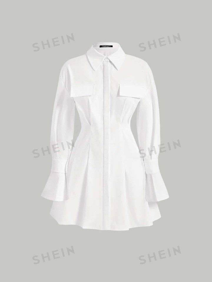 SHEIN MOD 1 PC Solid Flap Detail Shirt Dress | SHEIN