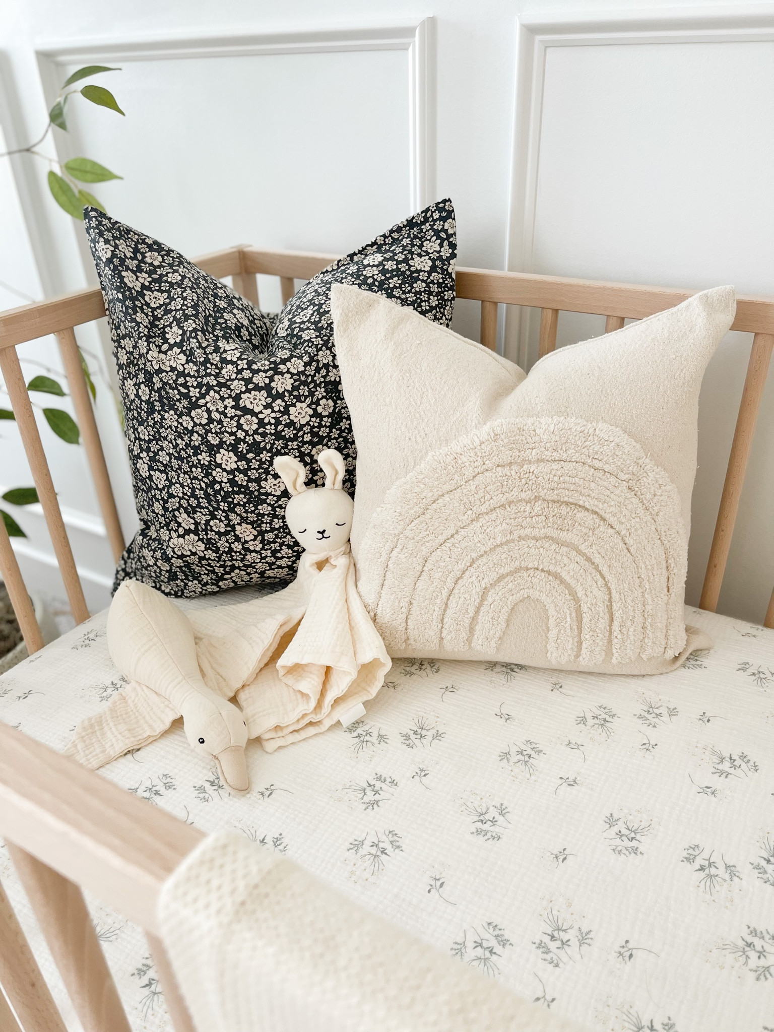 Nursery details 🤍 crib, throw pillows, floral, sheet, cushion cover, lovey, bunny, duck, baby, neutral home, rainbow

#LTKSale #LTKbaby #LTKhome