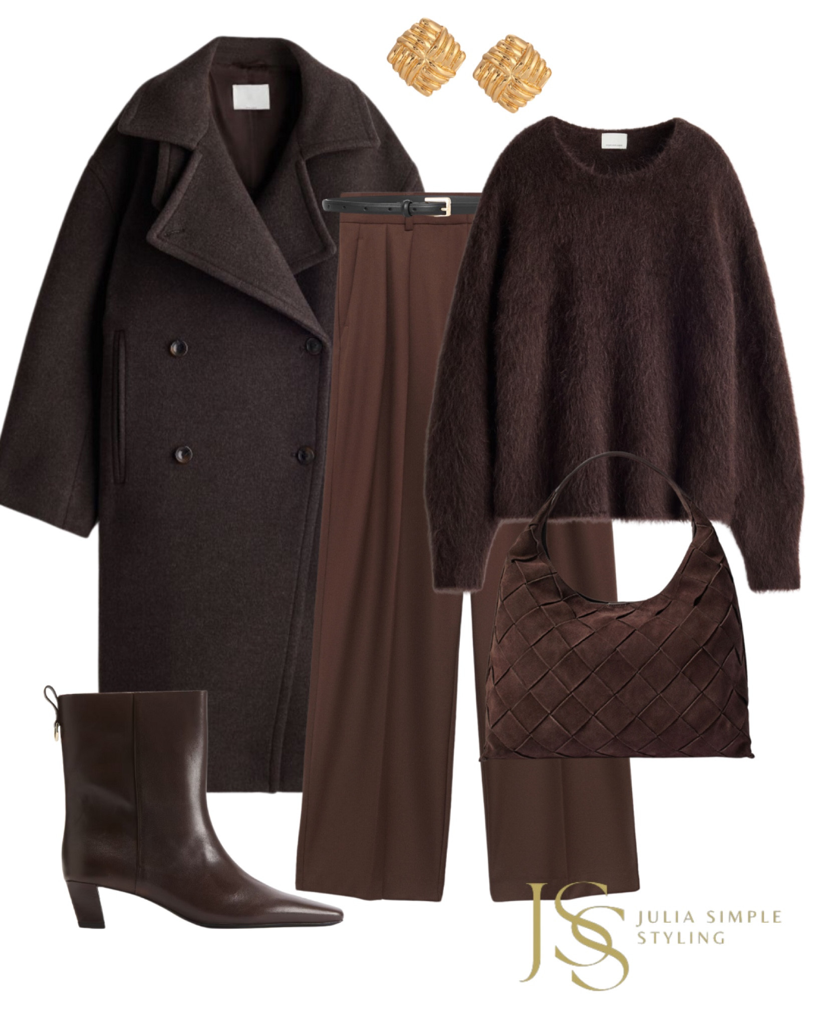 Brown mohair sweater, brown coat, brown pleated trousers, brown leather boots, suede bag, dark brown, chocolate brown 

#LTKWorkwear #LTKOver40 #LTKShoeCrush