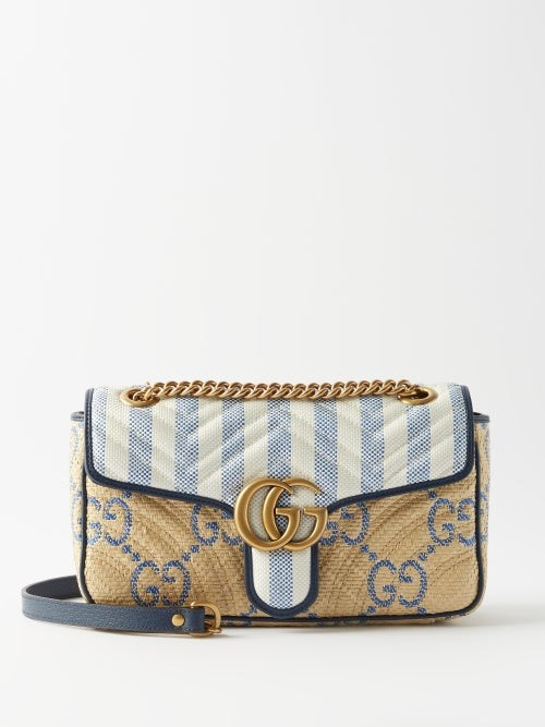 Gucci - GG Marmont 2.0 Faux-raffia Shoulder Bag - Womens - Blue Beige | Matches (US)