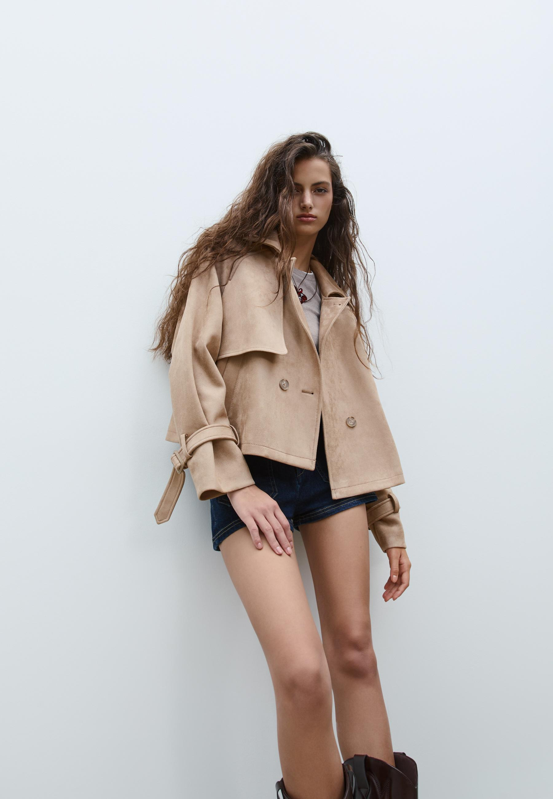 Short faux suede trench coat - Women's Stradimarket | Stradivarius United Kingdom | Stradivarius (UK)