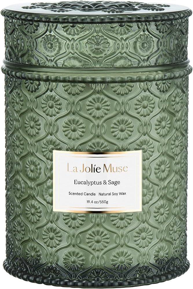LA JOLIE MUSE Scented Candles Eucalyptus & Sage, Large Wood Wicked Candles, Decorative Candles in... | Amazon (US)