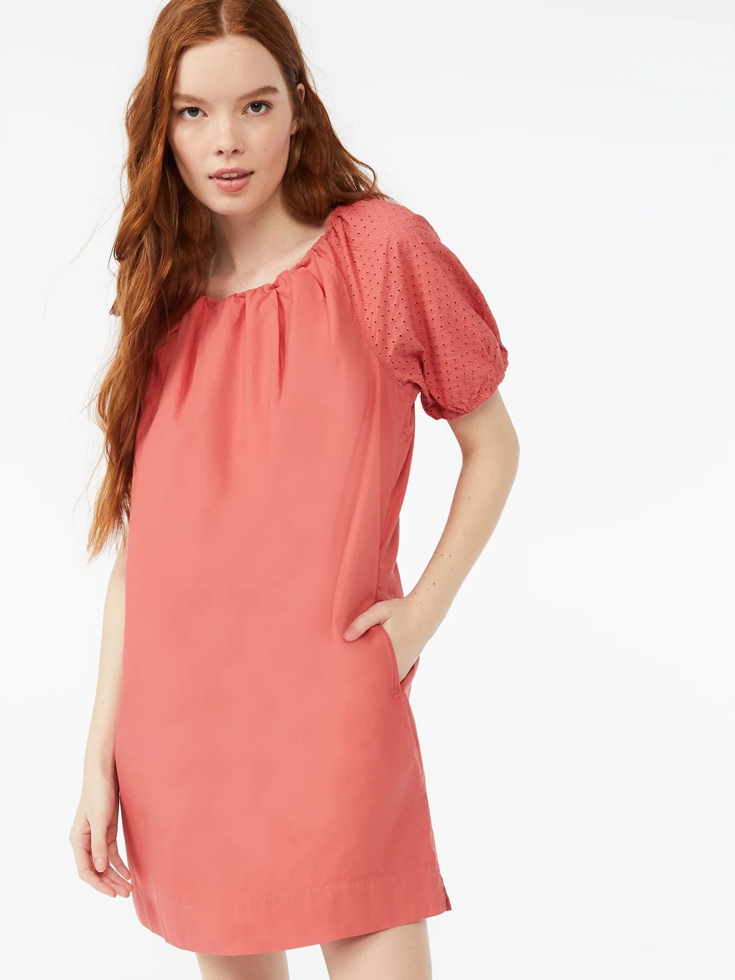 Free Assembly Women's Pleated Blouson Dress with Short Sleeves | Walmart (US)