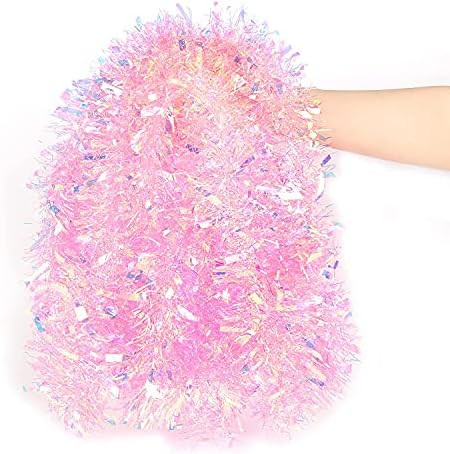 LOMIMOS 17 Ft Christmas Tinsel Garland,Pink Glittering Decoration for Xmas Tree Party Wedding Sup... | Amazon (US)