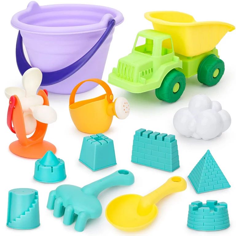 Dreamon Beach Sand Toy Set 13pcs for Kids Beach Toys Truck Bucket Mesh Bag, Gift for Kid Boys Gir... | Walmart (US)