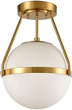 Mid Century Modern Globe Semi Flush Mount Ceiling Light Fixture,White Opal with Brass Finish,Living/ | Amazon (US)