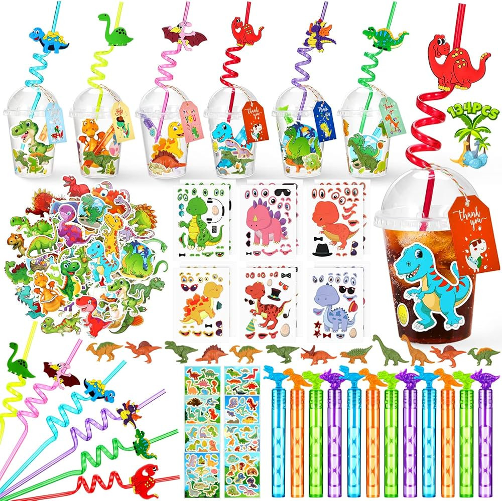 134PCS Dinosaur Party Favors For Kids Dinosaur Birthday Party Supplies Dino Reusable Straws Cups ... | Amazon (CA)