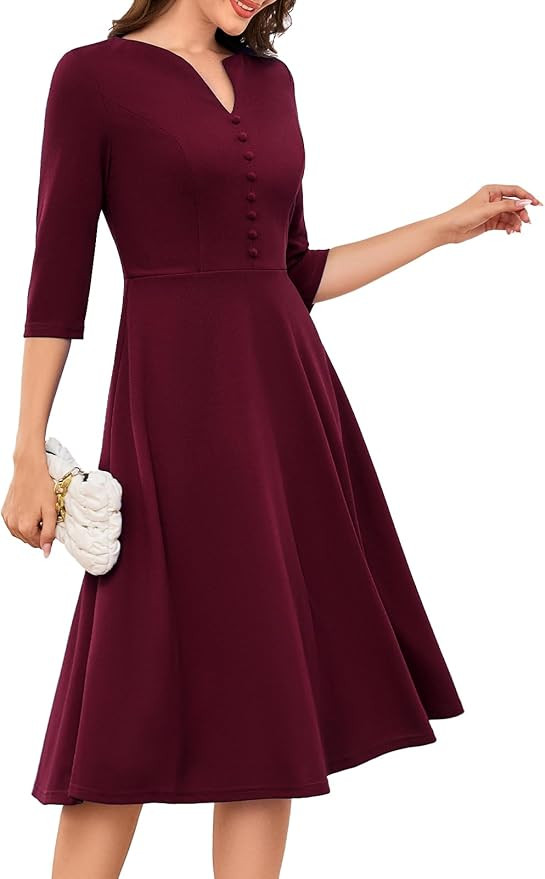 DRESSTELLS Cocktail Dress, Formal Wedding Guest Church Dresses with 3/4 Sleeves, Vintage Tea Part... | Amazon (US)