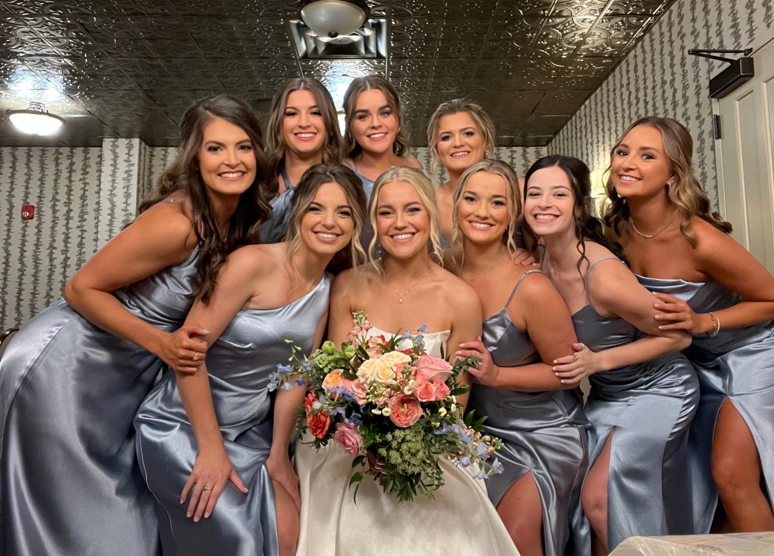 One last group pic before we got our girl married 🥹🥹 blue satin bridesmaid dresses

#LTKFindsUnder100 #LTKStyleTip #LTKWedding
