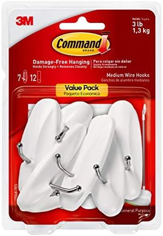 Command Medium Wire Hooks Value Pack, White, 7-Hooks, 12-Strips, Organize Damage-Free | Amazon (US)