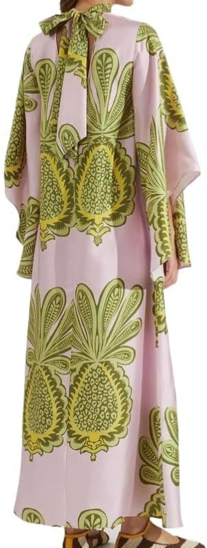 Summer Ethnic Printed Maxi Dress for Women Tie Up 3/4 Sleeve Long Flowy Bohemian Beach Party Dres... | Amazon (US)