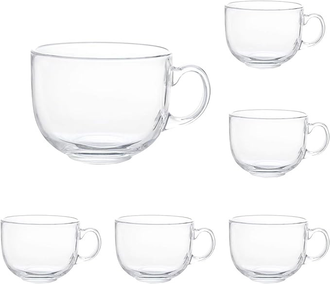 16oz Glass Jumbo Mugs With Handle For Coffee, Tea, Soup,Clear Drinking Cup,Set of 6 | Amazon (US)