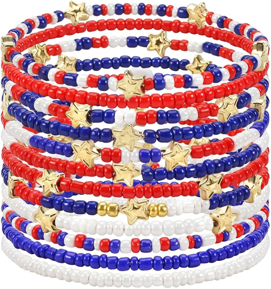 Mardi Gras Stackable Beaded Bracelets for Women Carnival Bracelet Jewelry | Amazon (US)