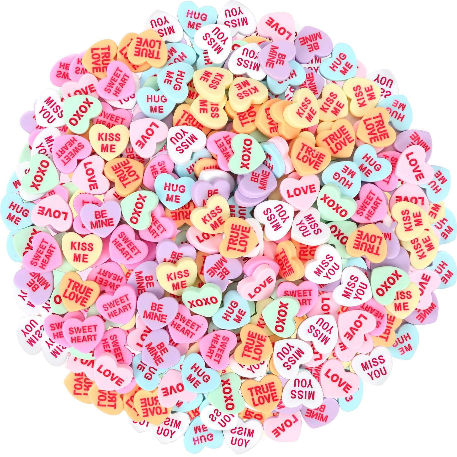 Jansun 100Pcs Valentine Conversation Heart Resin Pastel Candy Heart Ornament for Table Decoration... | Amazon (US)