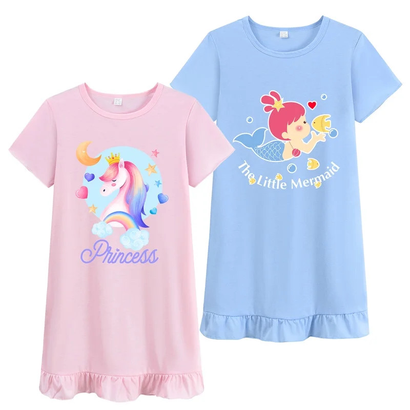 DDSOL Nightgown for Girls Mermaid and Pony Sleep Dress Short Sleeves 2-Pack Sleepwear Size 8 | Walmart (US)