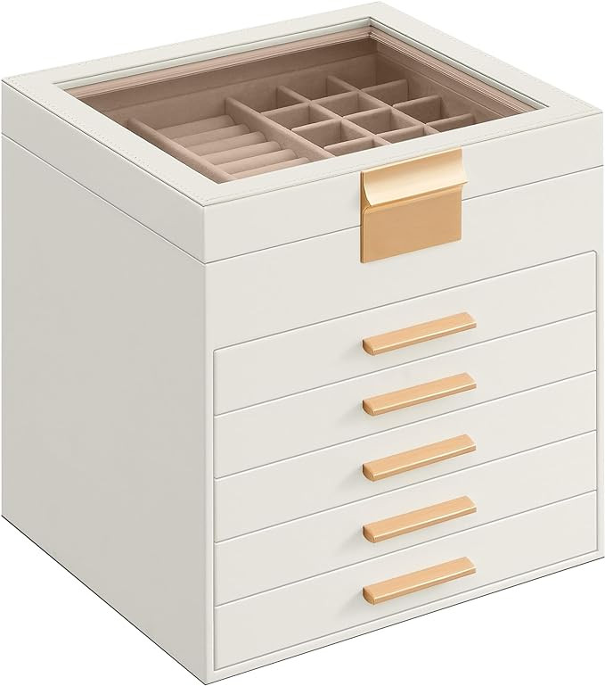 SONGMICS Jewelry Box with Glass Lid, 6-Layer Jewelry Organizer, 5 Drawers, for Big and Small Jewe... | Amazon (US)