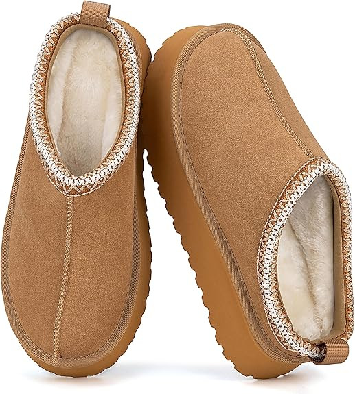 Mishansha Suede Slippers for Women Mini Fur Lined Clogs Fashion Slip on Winter Boots Fuzzy Snow W... | Amazon (US)