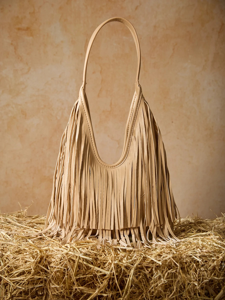 Tropiscape Long Tassels Women Handbag Fashion Shoulder Bags For Ladies Hand Bag Soft PU Leather C... | SHEIN