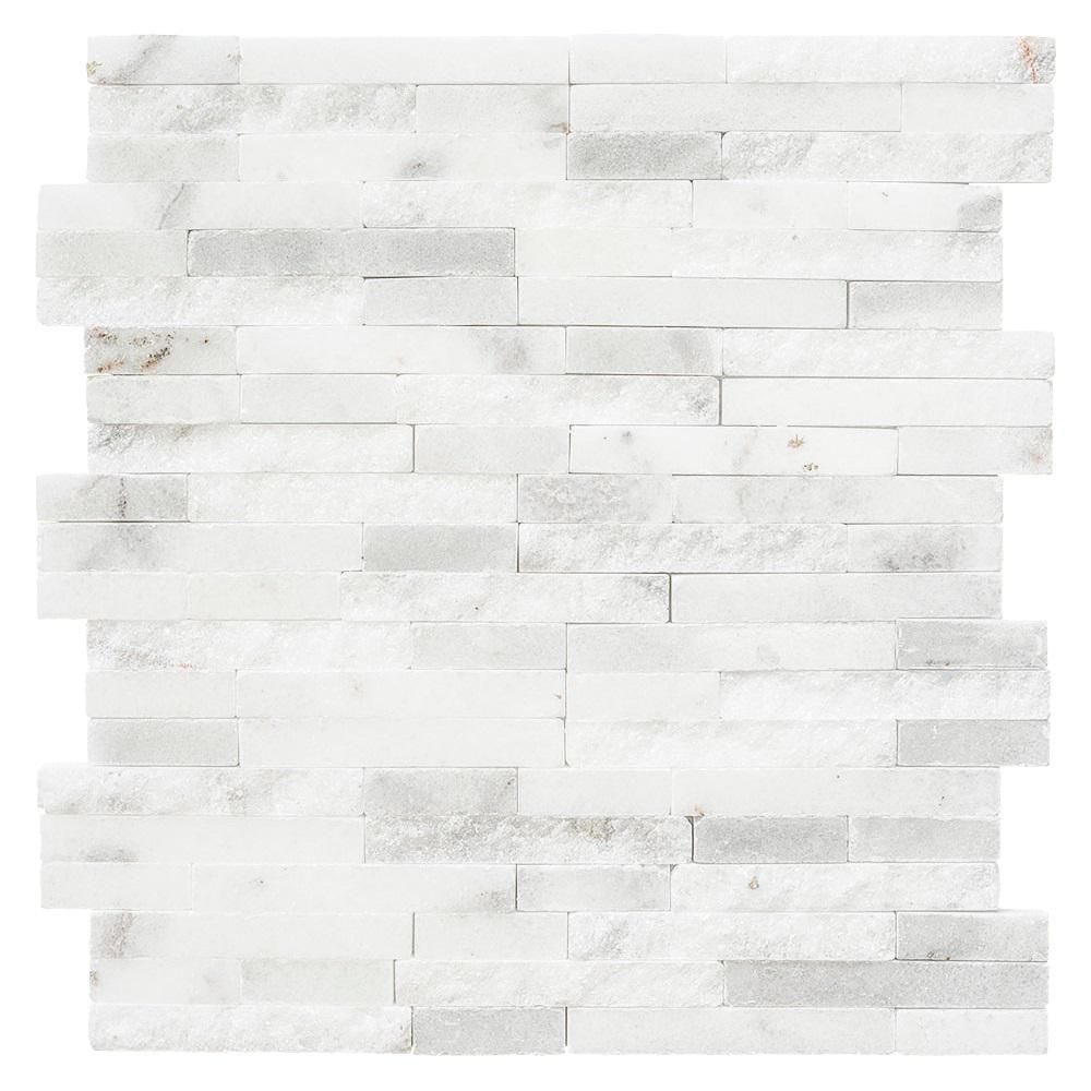 Churchill White Split Face 11.75 in. x 12.625 in. x 13 mm Marble Mosaic Wall Tile | The Home Depot