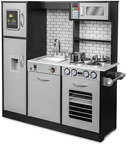 Jumbl Kids Kitchen Set, Pretend Wooden Play Kitchen, Battery Operated Icemaker & Microwave with R... | Amazon (US)