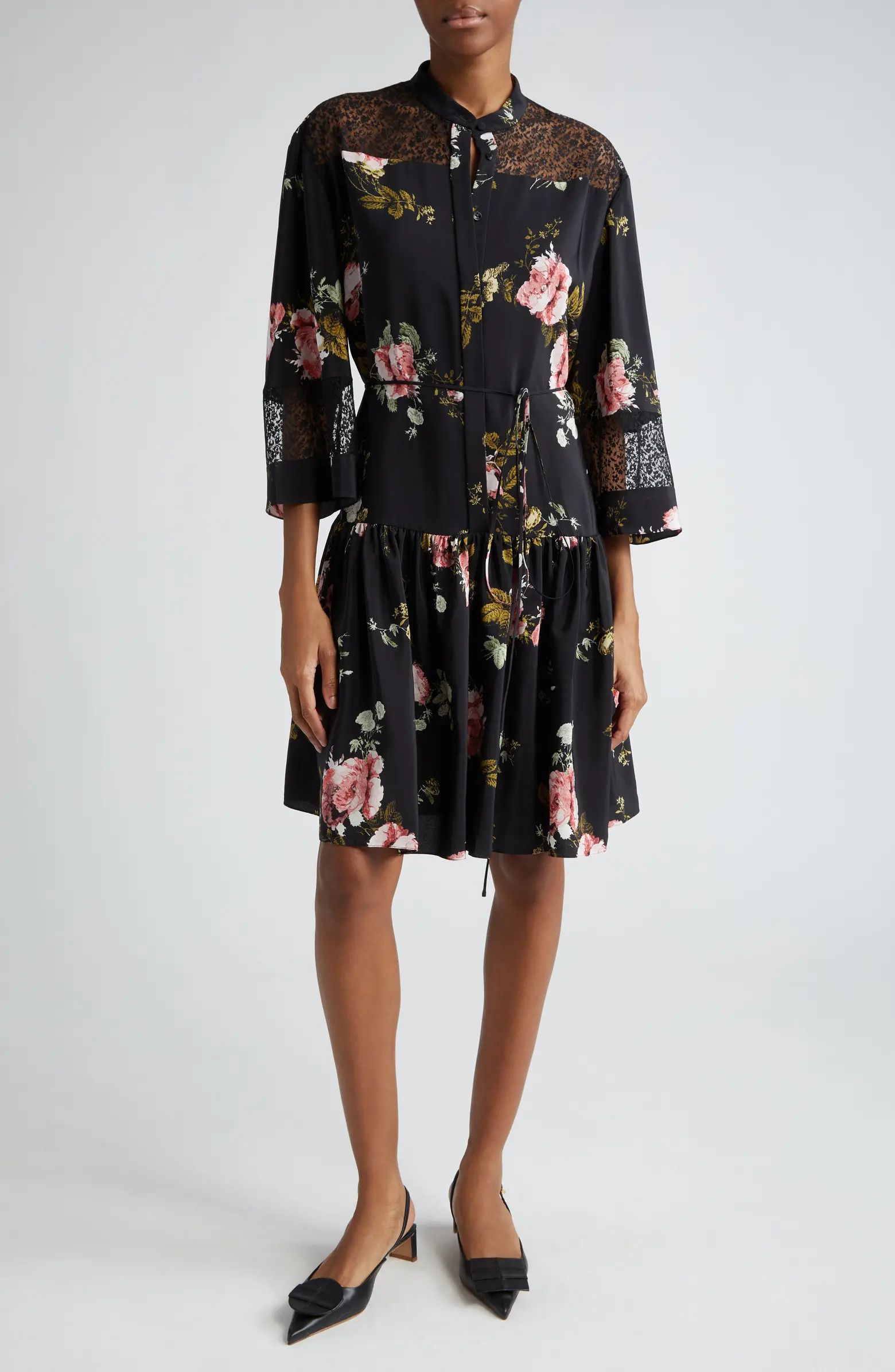 Erdem Lace Inset Floral Tiered Silk Dress | Nordstrom | Nordstrom