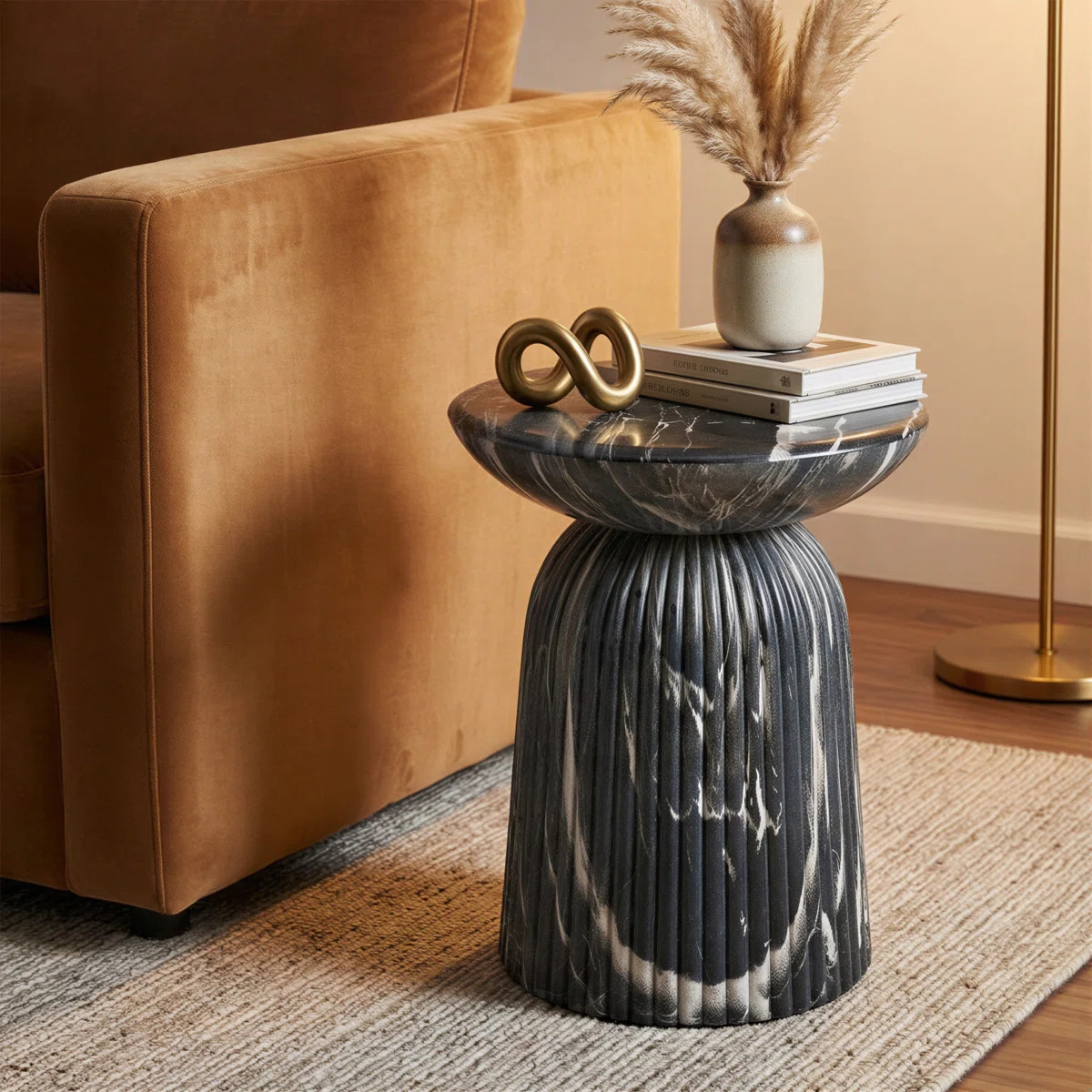 Tithi Stylish Decorative End Table with Gray Faux Marble Effect Stone Elegant Interiors for Indoo... | Wayfair North America