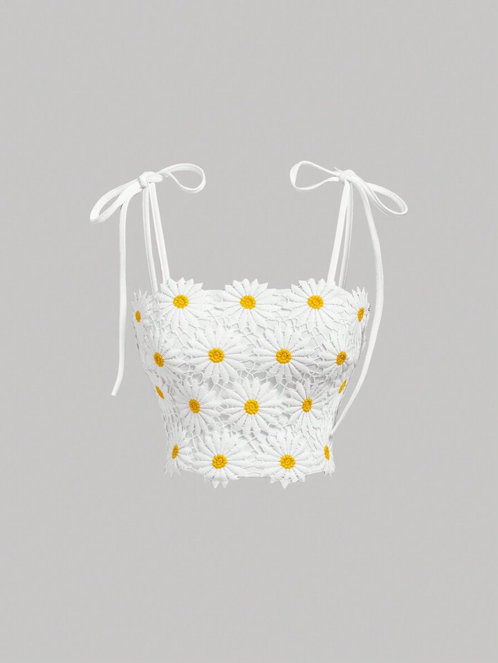 SHEIN MOD Ladies Daisy Floral Guipure Lace Cami Top For Summer | SHEIN