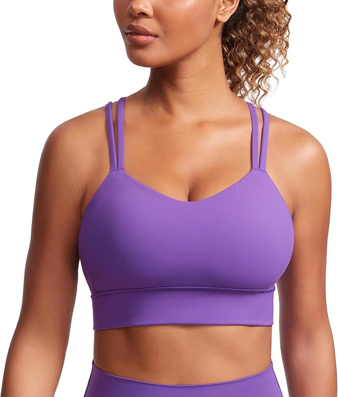 CRZ YOGA Womens Butterluxe Strappy Longline Sports Bra - Molded Cup Double Spaghetti Strap Workou... | Amazon (US)