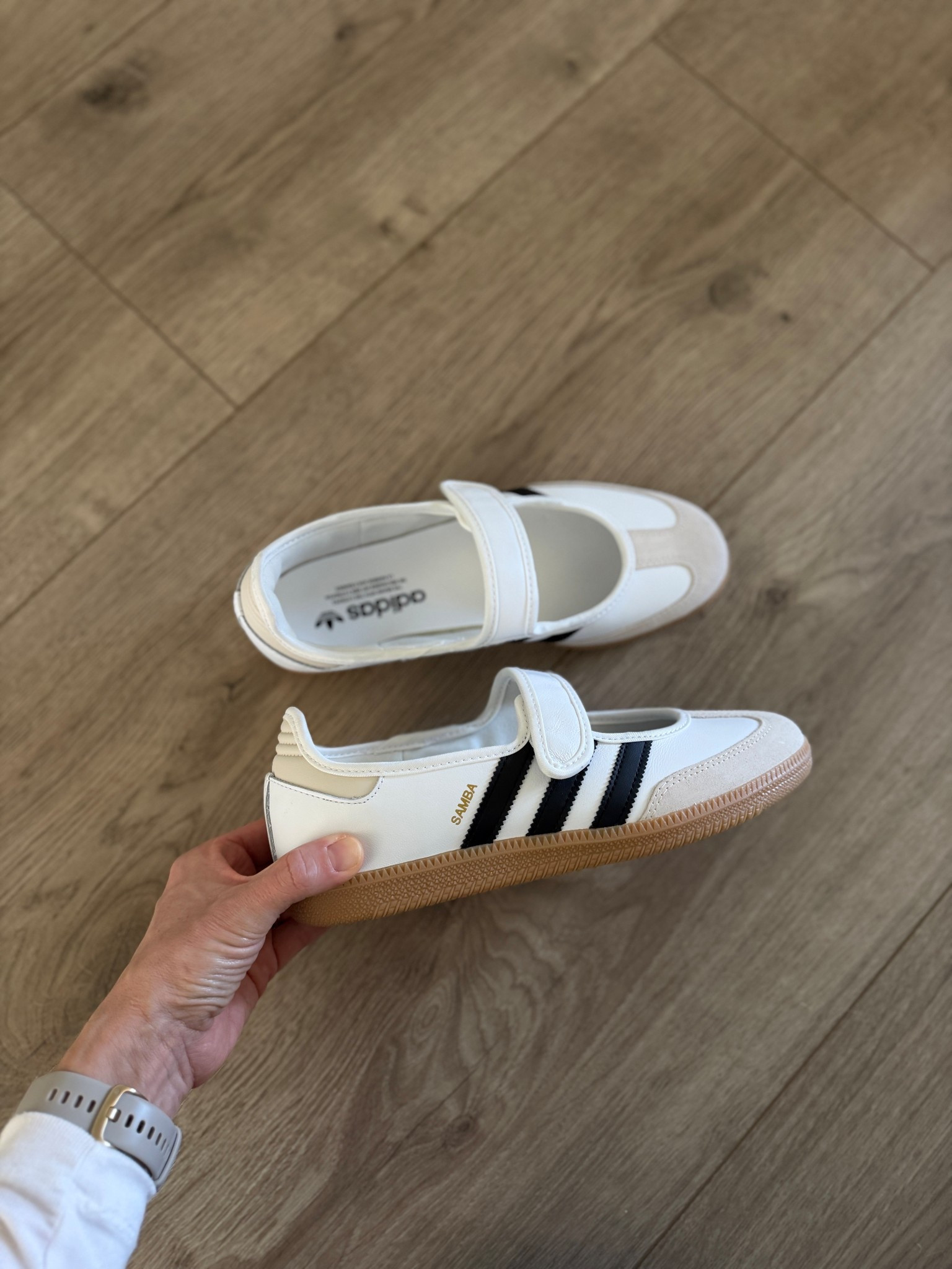 Mary Jane Adidas Sambas. I’m usually a 9/9.5 in shoes and got these in a 9. They fit perfect!

#LTKActive #LTKootd