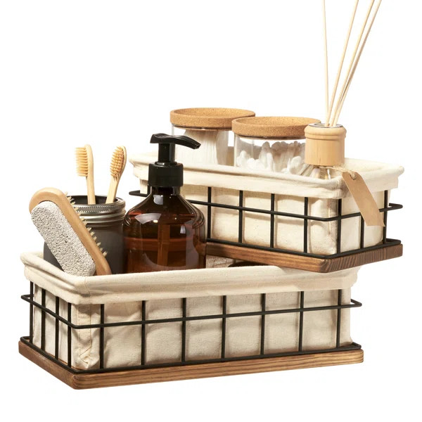 Baobab Workshop Wood and Wire Baskets Set, Bathroom Basket | Wayfair North America