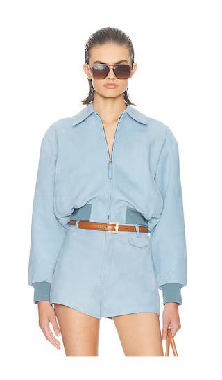 The Suede Zip Bomber in Faded Denim | Revolve Clothing (Global)