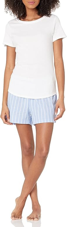Amazon Essentials Women's Poplin Short and Sleep Tee Set | Amazon (US)