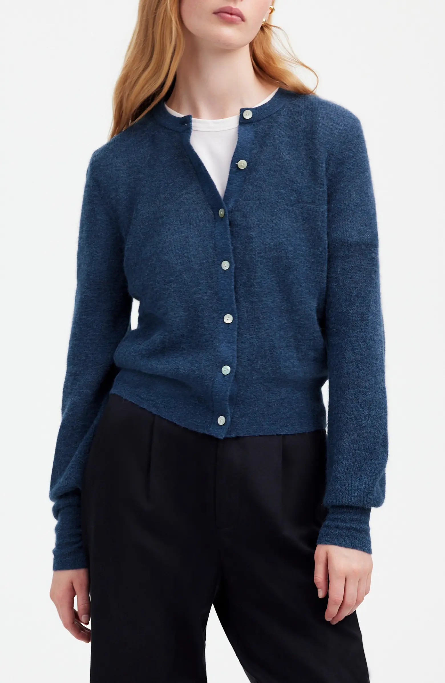 Ribbed Alpaca Blend Crewneck Cardigan | Nordstrom