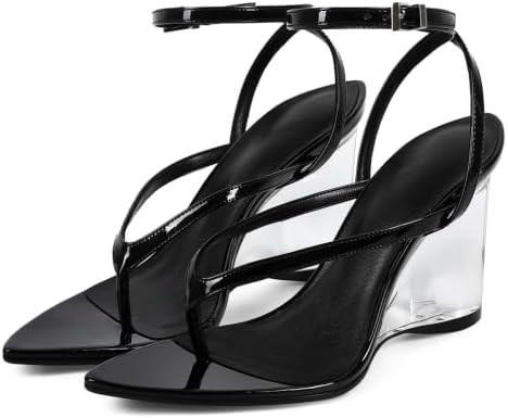 Women's Wedge Heels Sandals Strappy Flip Flops Thong Clear Heeled Sandals | Open Toe Cute Summer ... | Amazon (US)