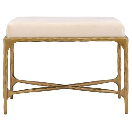 Levine Hollywood Regency White Upholstered Velvet Gold Iron Bench - Short | Kathy Kuo Home